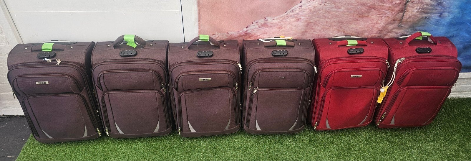 Cabinebagage koffers (4 bruin, 2 rood), Sieraden, Tassen en Uiterlijk, Ophalen, Gebruikt, Zacht kunststof, 50 tot 60 cm