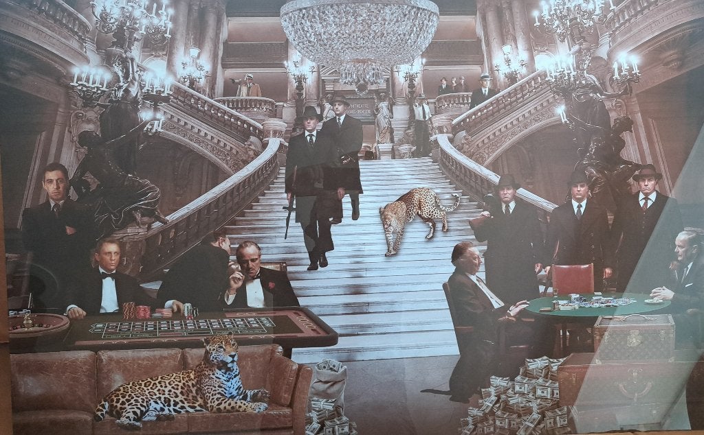 Glazen Schilderij Mafia in Casino - 120x80 cm, Huis en Inrichting, Woonaccessoires | Schilderijen, Tekeningen en Foto's, Ophalen