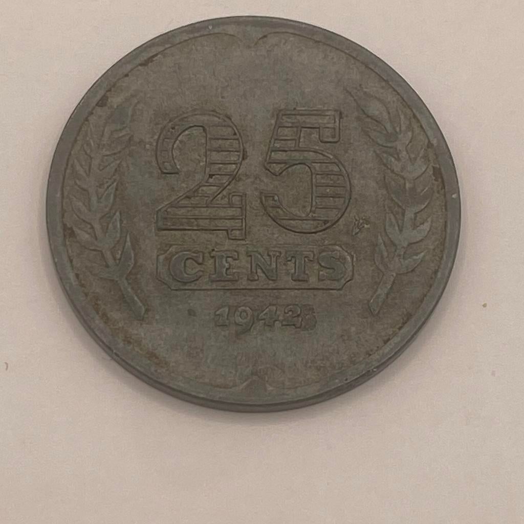 25 Cents Nederland 1942 - Oorlogsmunt, Ophalen of Verzenden, Koningin Wilhelmina, 25 cent, Losse munt