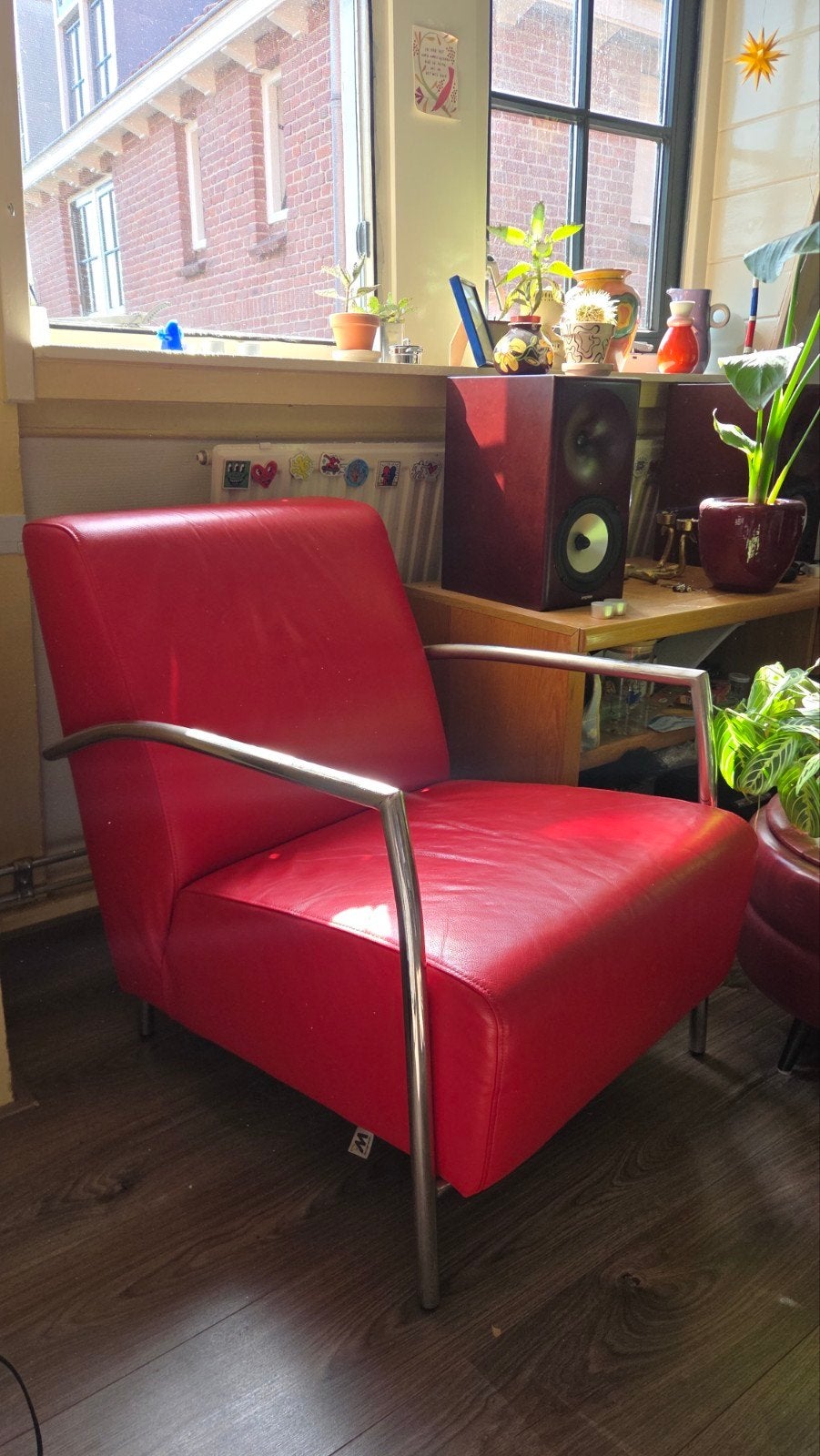 Montel leren zitstoel, rood, Huis en Inrichting, Fauteuils, Ophalen, Zo goed als nieuw, Modern, 50 tot 75 cm