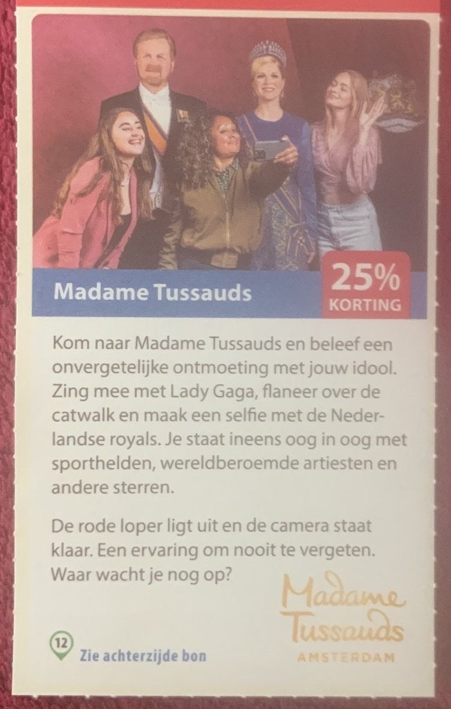 Madame Tussauds Amsterdam Voordeelbon, Drie personen of meer, Museumbon