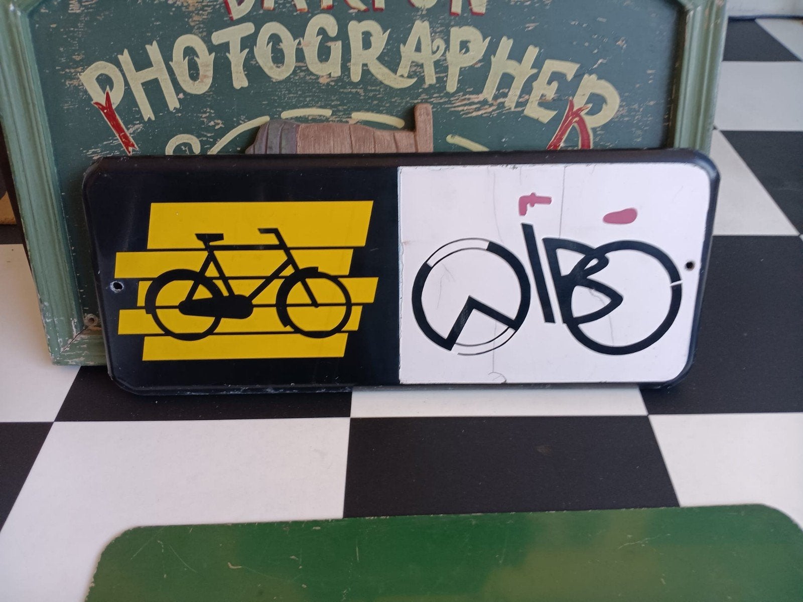 Vintage fietsenrek bord - Decoratief en uniek, Ophalen of Verzenden, Gebruikt, Onbekend