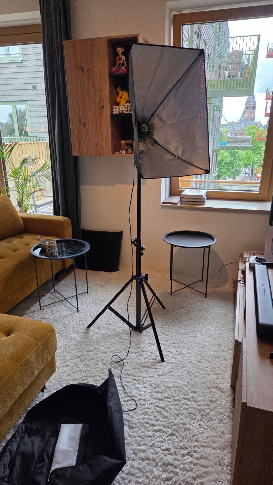 Softbox met statief en lamp voor fotostudio, Lamp of Flitsset, Ophalen of Verzenden, Zo goed als nieuw, Overige merken