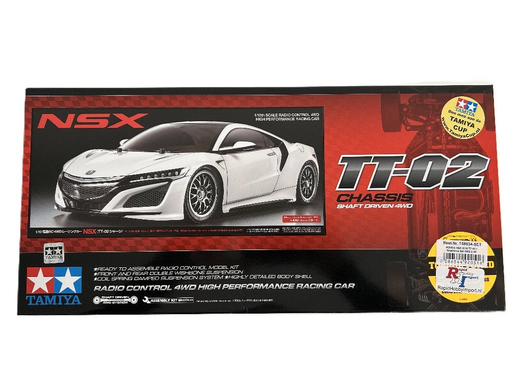 Tamiya 58634 1/10 RC HONDA NSX 2016 TT-02 Brushless set, Elektro, Nieuw, Ophalen of Verzenden, Schaal 1:10