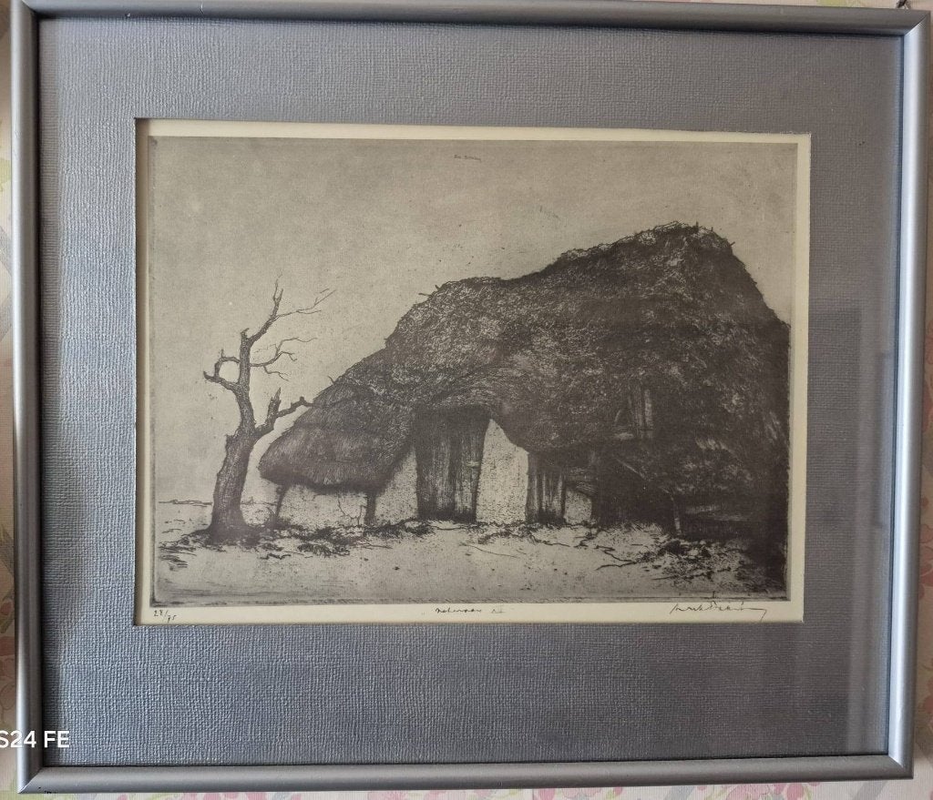 Ets Dirk Baksteen, Ophalen, Ingelijst, Ets, Landschap