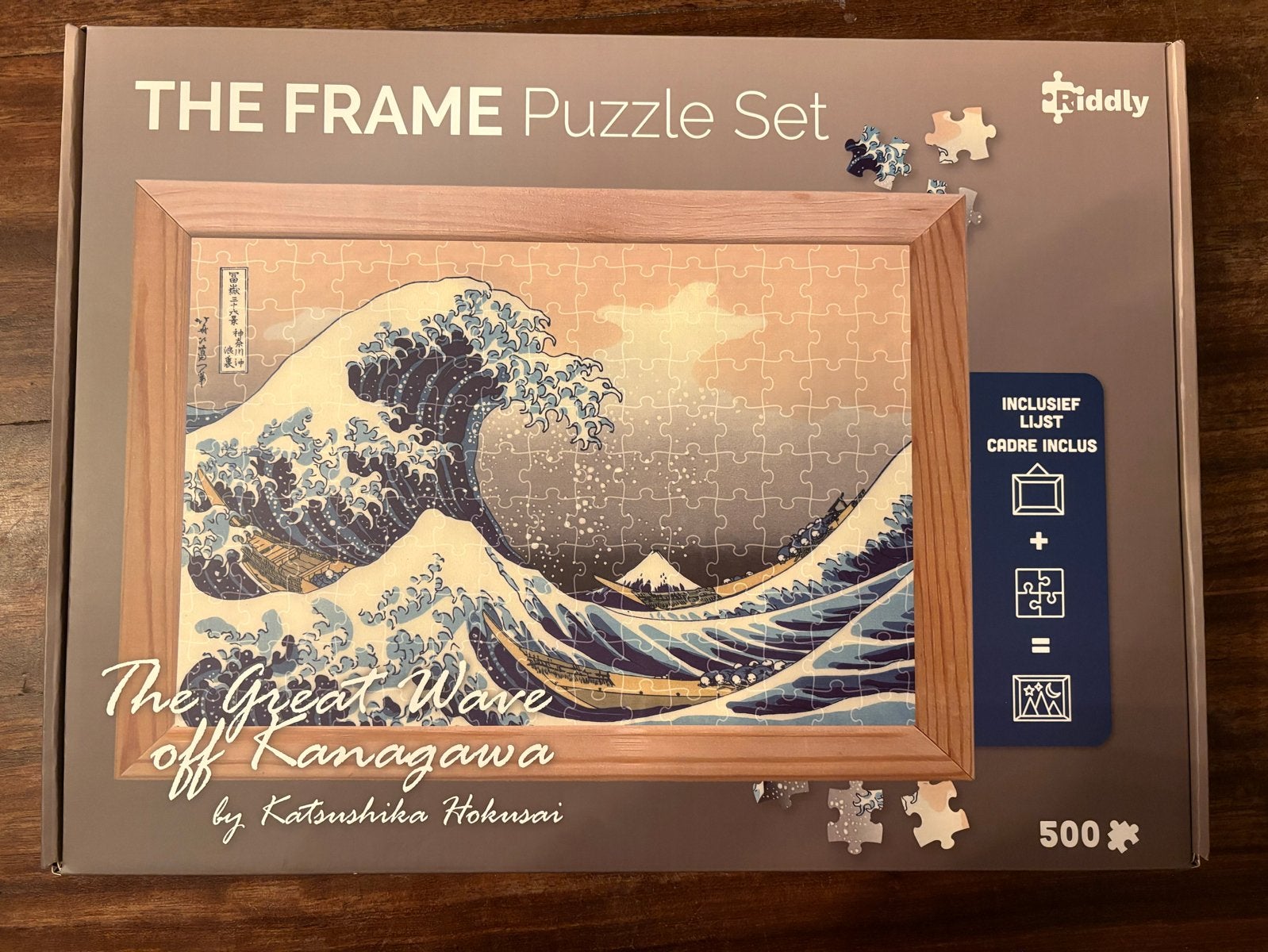 The Great Wave off Kanagawa puzzel met lijst, 500 stukjes, Ophalen of Verzenden, 500 t/m 1500 stukjes, Zo goed als nieuw, Legpuzzel