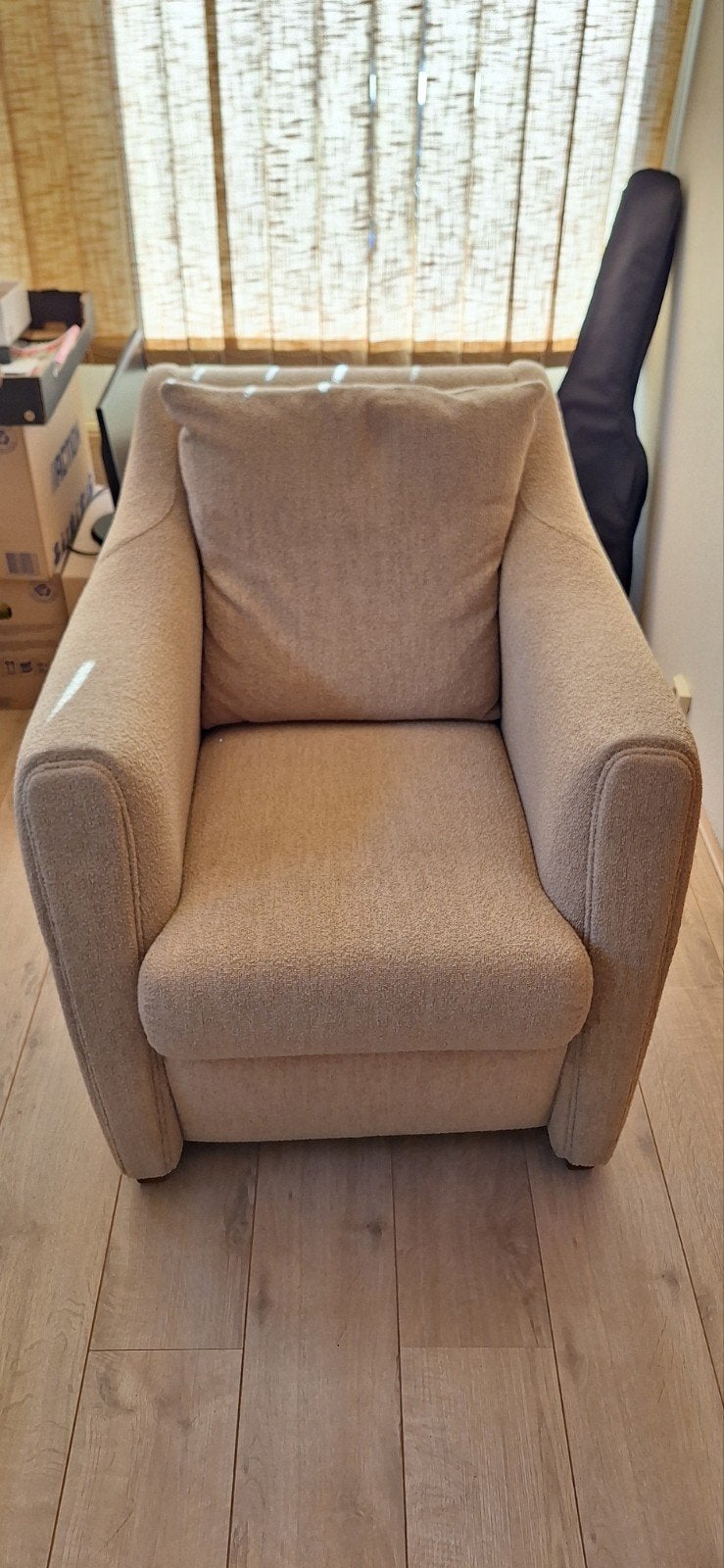 Comfortabele fauteuil - beige/taupe - nette staat, Huis en Inrichting, Ophalen, Hout, Gebruikt, 75 tot 100 cm