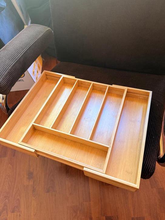 Ikea Uitschuifbare Bestekbak Bamboe - Keukenlade Organizer, Huis en Inrichting, Ophalen of Verzenden, Gebruikt, Hout, Los bestek