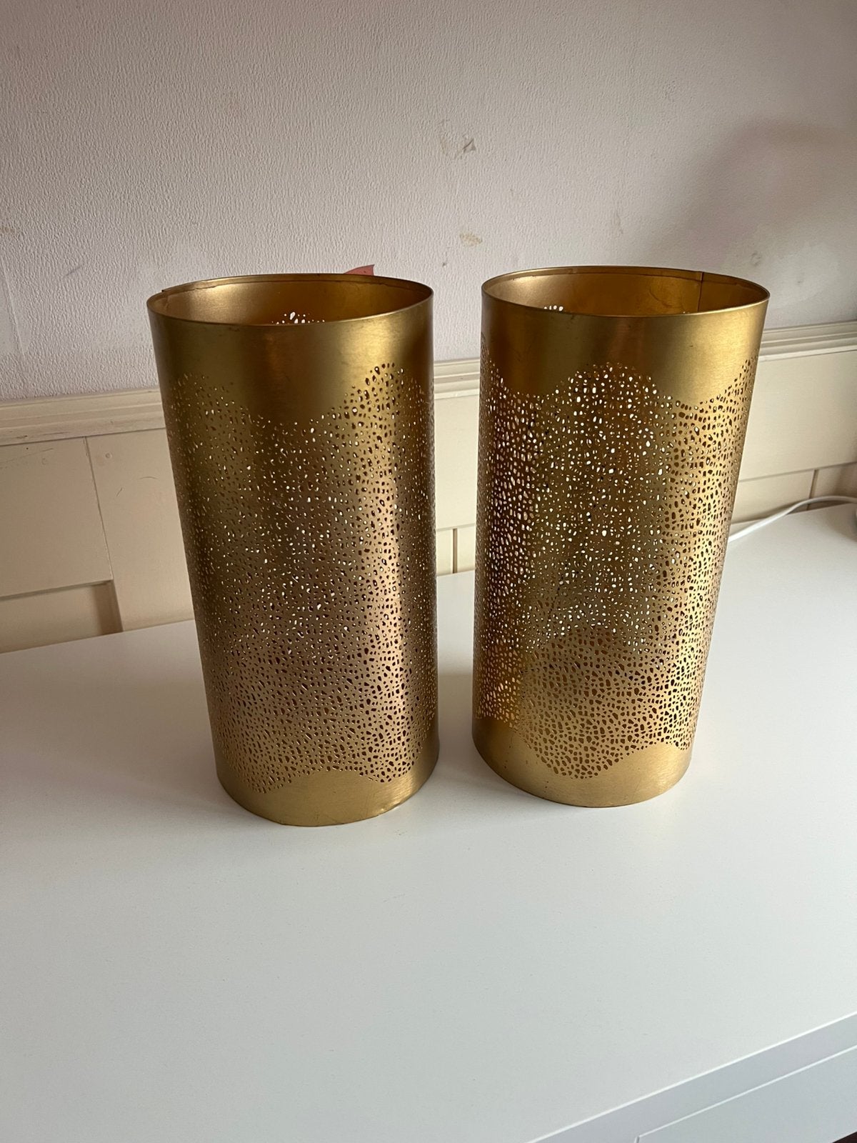 Kandelaar windlicht goudkleurig, Ophalen of Verzenden, Goud