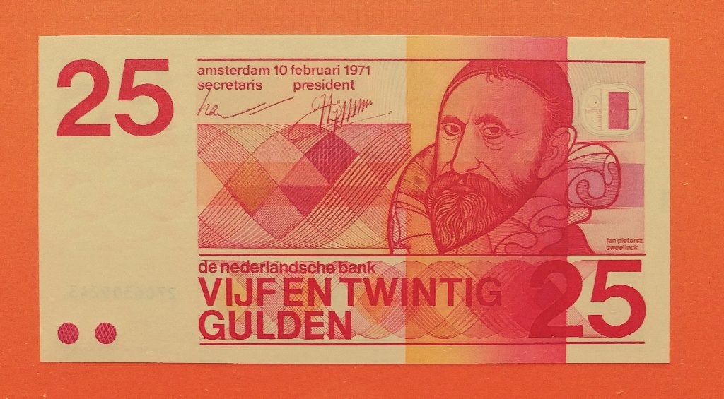 Bankbiljet 25 gulden 1971 Sweelinck, cat. PL70.b1, Verzenden, 25 gulden, Los biljet
