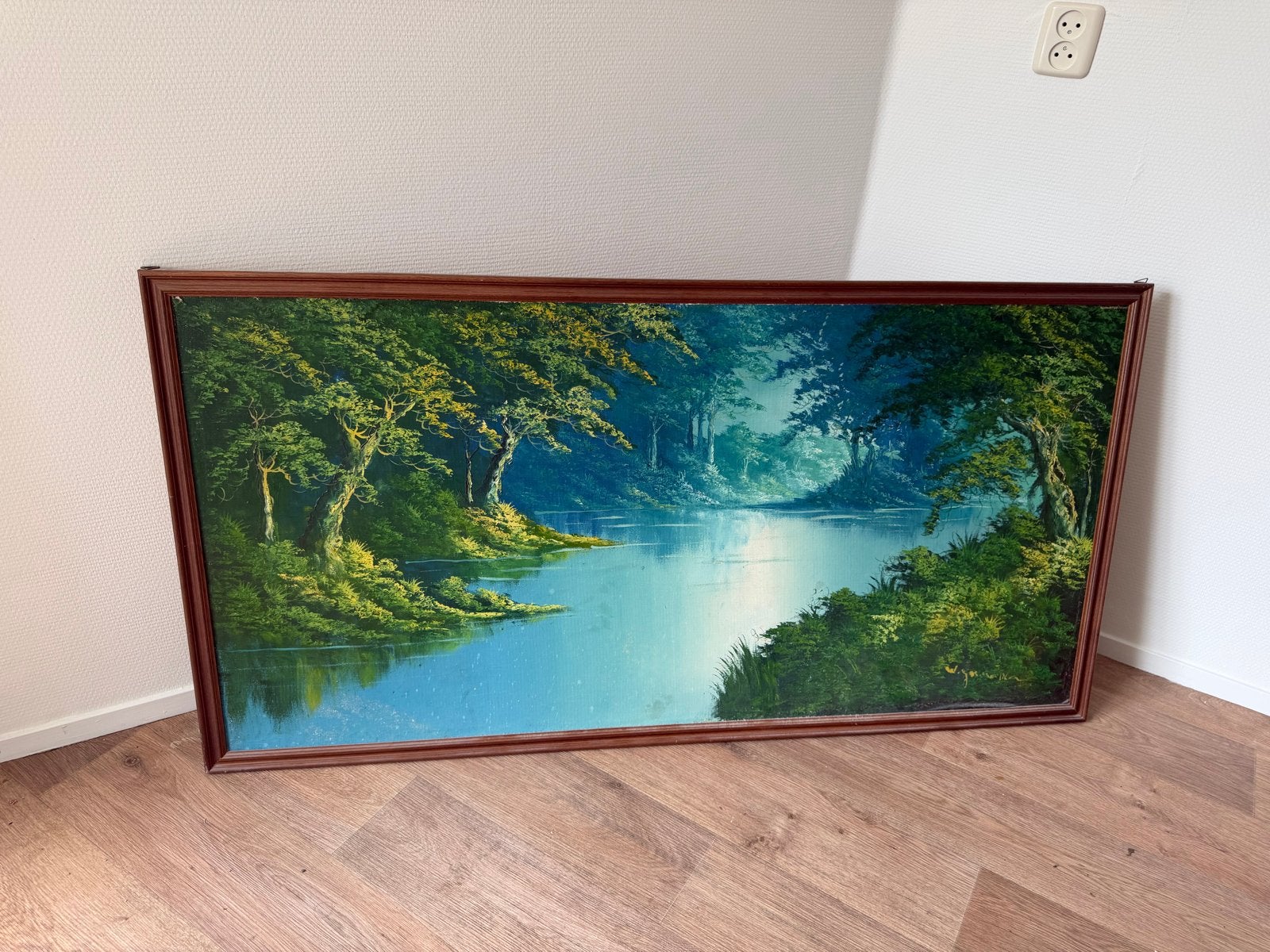 Groot Indonesisch Schilderij: Weelderig Landschap 75x150cm, Ophalen, Doek, Realistisch, Olieverf