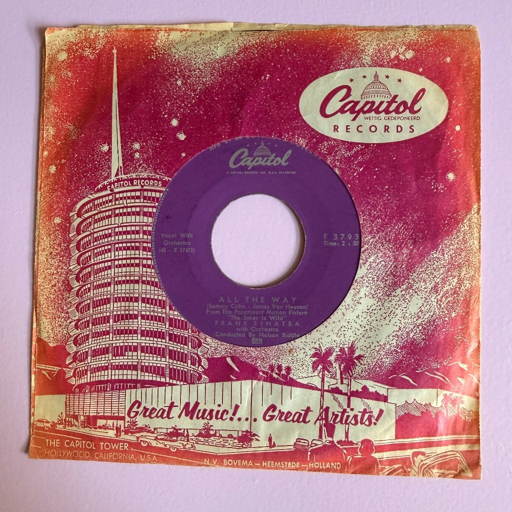 Frank Sinatra - All The Way / Chicago | 7" single 1958, Cd's en Dvd's, Gebruikt, 7 inch, Ophalen of Verzenden, Jazz en Blues