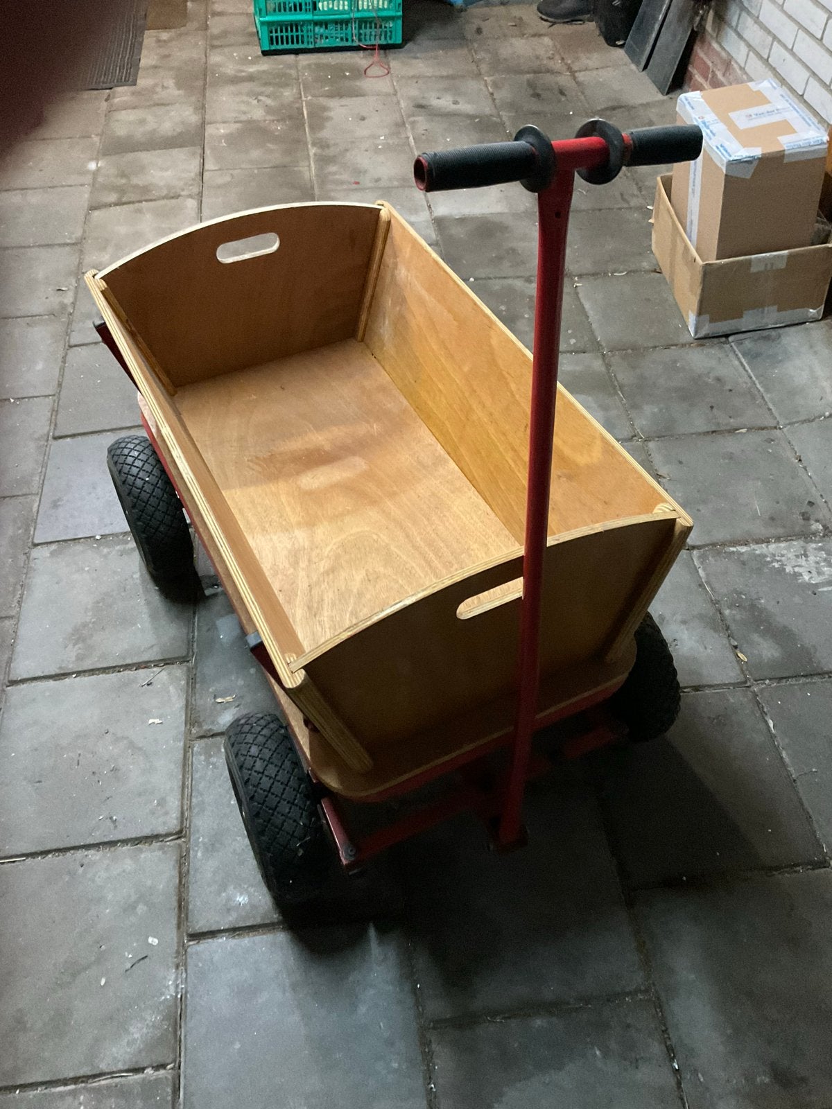 Houten bolderkar met rode frame, Caravans en Kamperen, Ophalen, Gebruikt