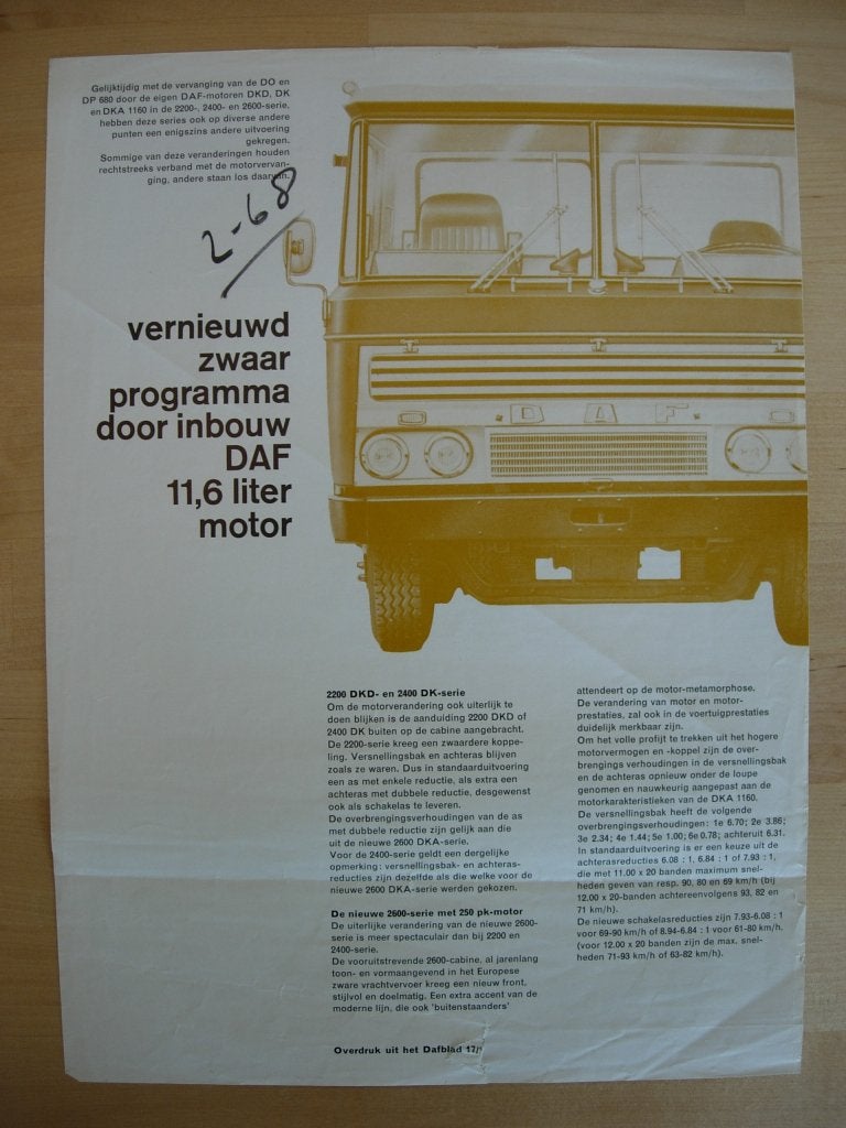 DAF 2600 2400 2200 DO Brochure 1968, Ophalen of Verzenden, Zo goed als nieuw, Overige merken, DAF