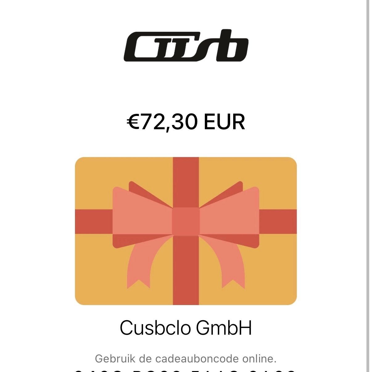 Cusbclo cadeaubon, Eén persoon, Cadeaubon