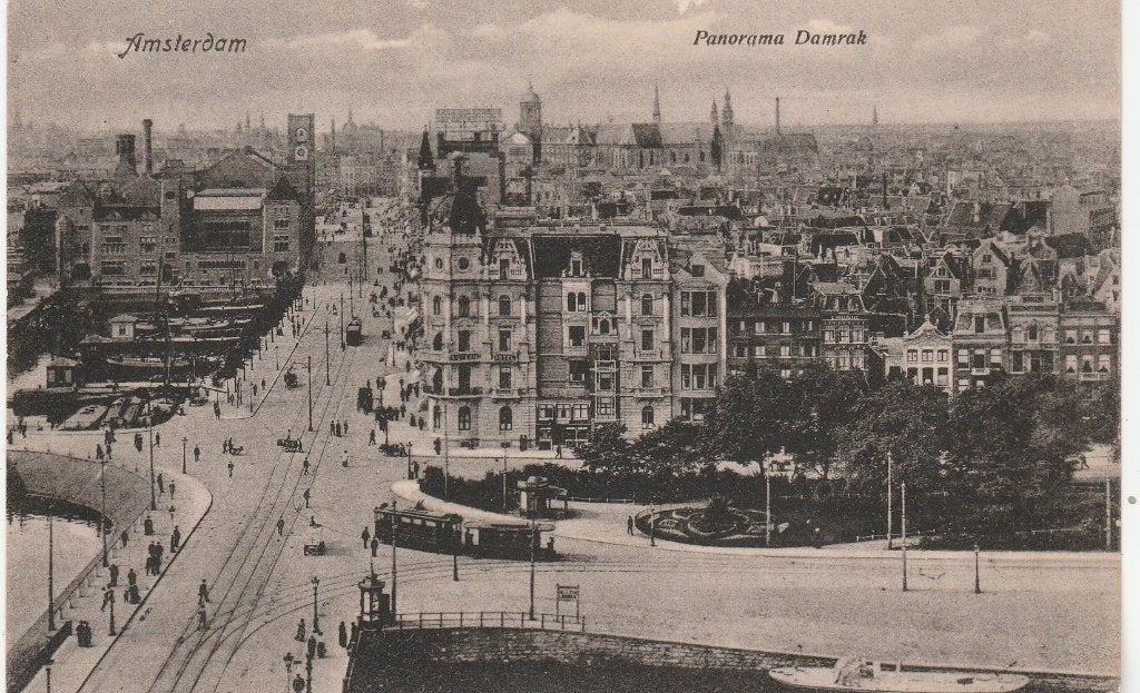 amsterdam- panorama damrak 1918, Ophalen of Verzenden, Voor 1920, Noord-Holland