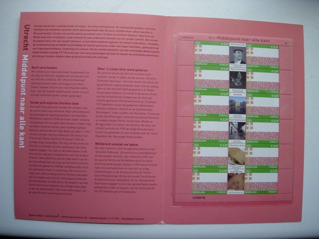 NL Map met tekst en zegels Utrecht 2002, Postzegels en Munten, Postzegels | Nederland, Verzenden, Na 1940, Postfris