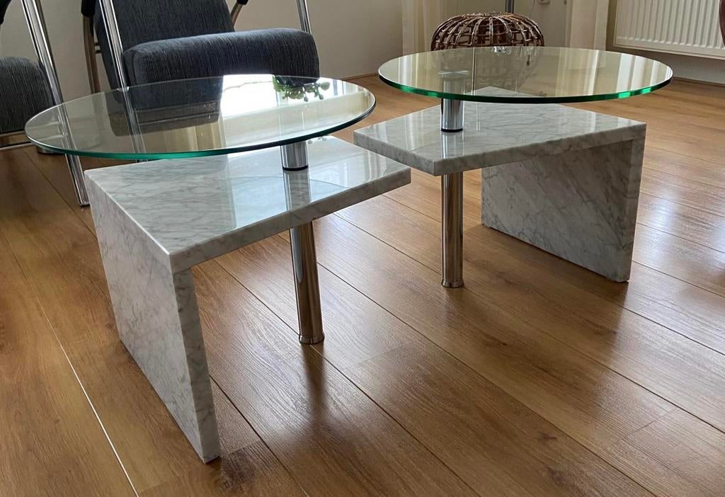 Natuurstenen salontafels met draaibare glasplaat, Ophalen, 50 tot 100 cm, Rond, Zo goed als nieuw