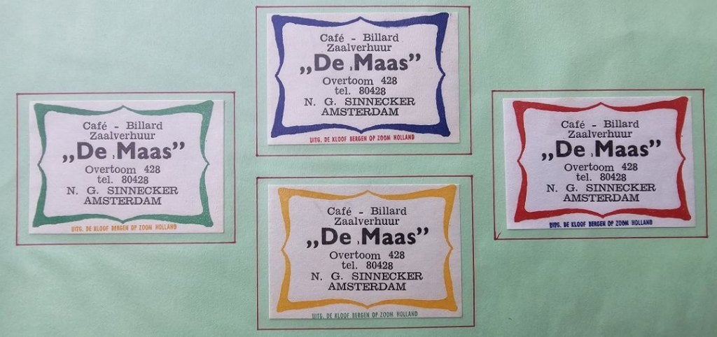 Café Billard Zaalverhuur De Maas te N.G. Sinnecker Amsterdam, Ophalen of Verzenden, Zo goed als nieuw, Luciferdoosjes of -merken