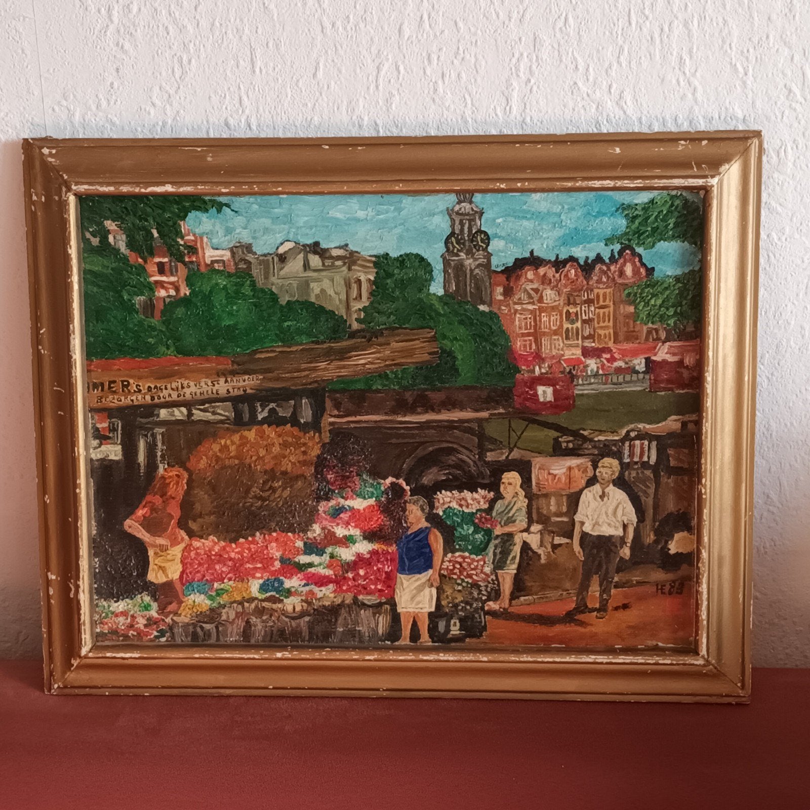 Amsterdam, bloemenmarkt, Zondagsschilder, Outsider Art kunst, Antiek en Kunst, Ophalen of Verzenden
