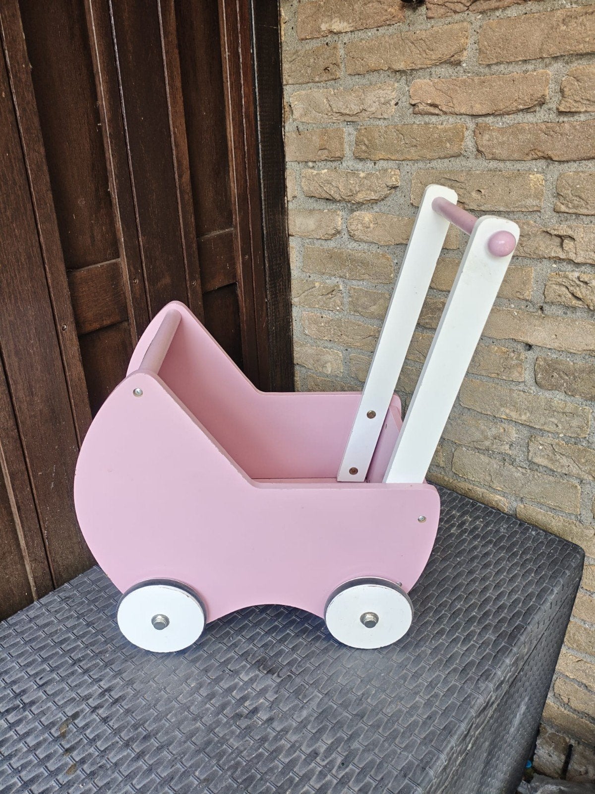 Houten kinderwagen / poppenwagen roze, Ophalen of Verzenden, Gebruikt, Overige typen