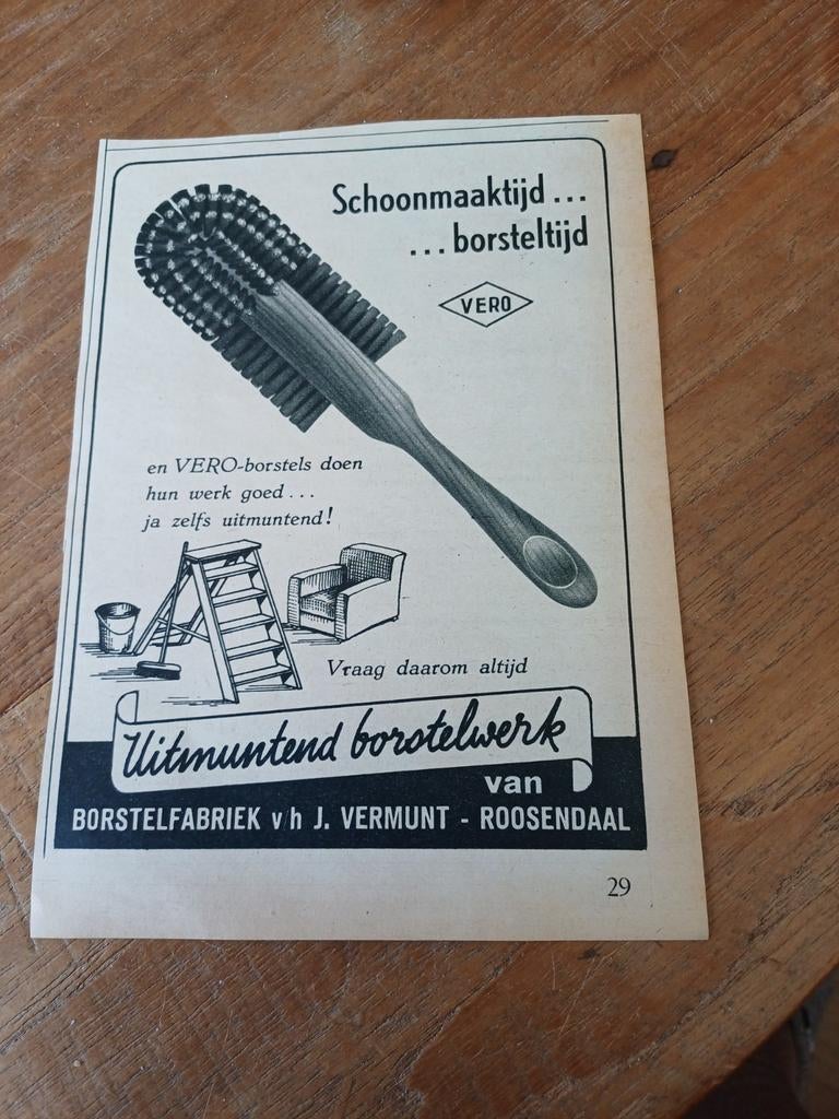 Advertentie borstelfabriek Vermunt Roosendaal borstel 1951, Ophalen of Verzenden, Zo goed als nieuw, Overige typen