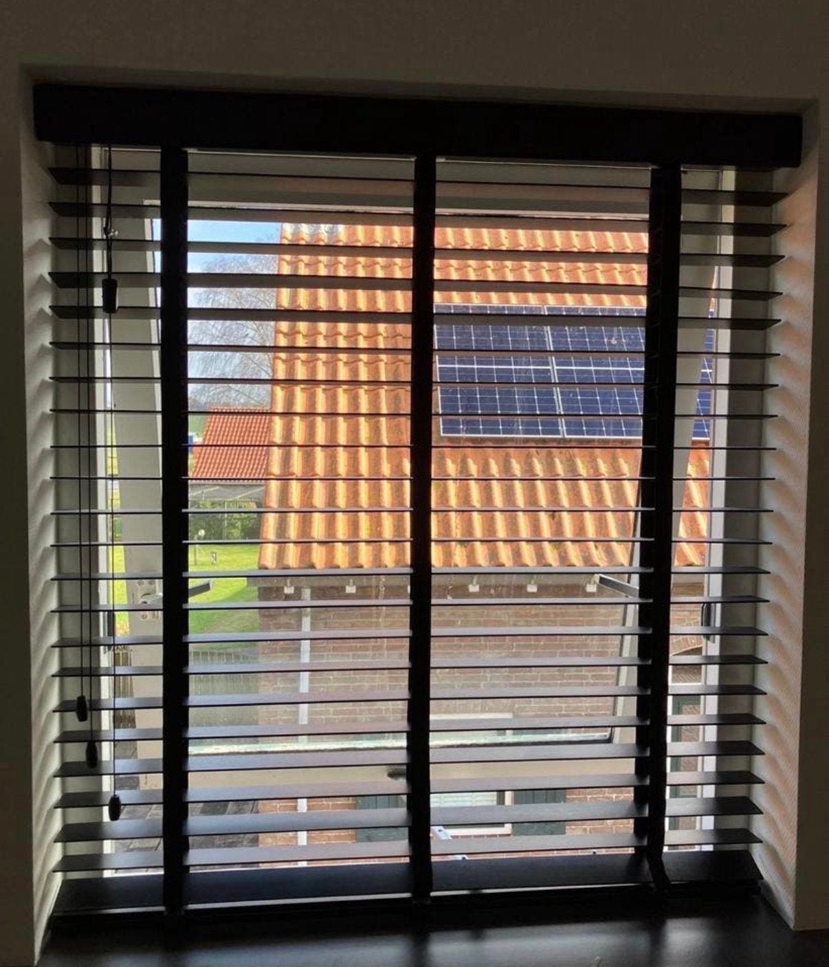 3 Zwarte houten jaloezieën 5 cm lamelbreedte, Ophalen, Jaloezie, Overige merken, Zwart