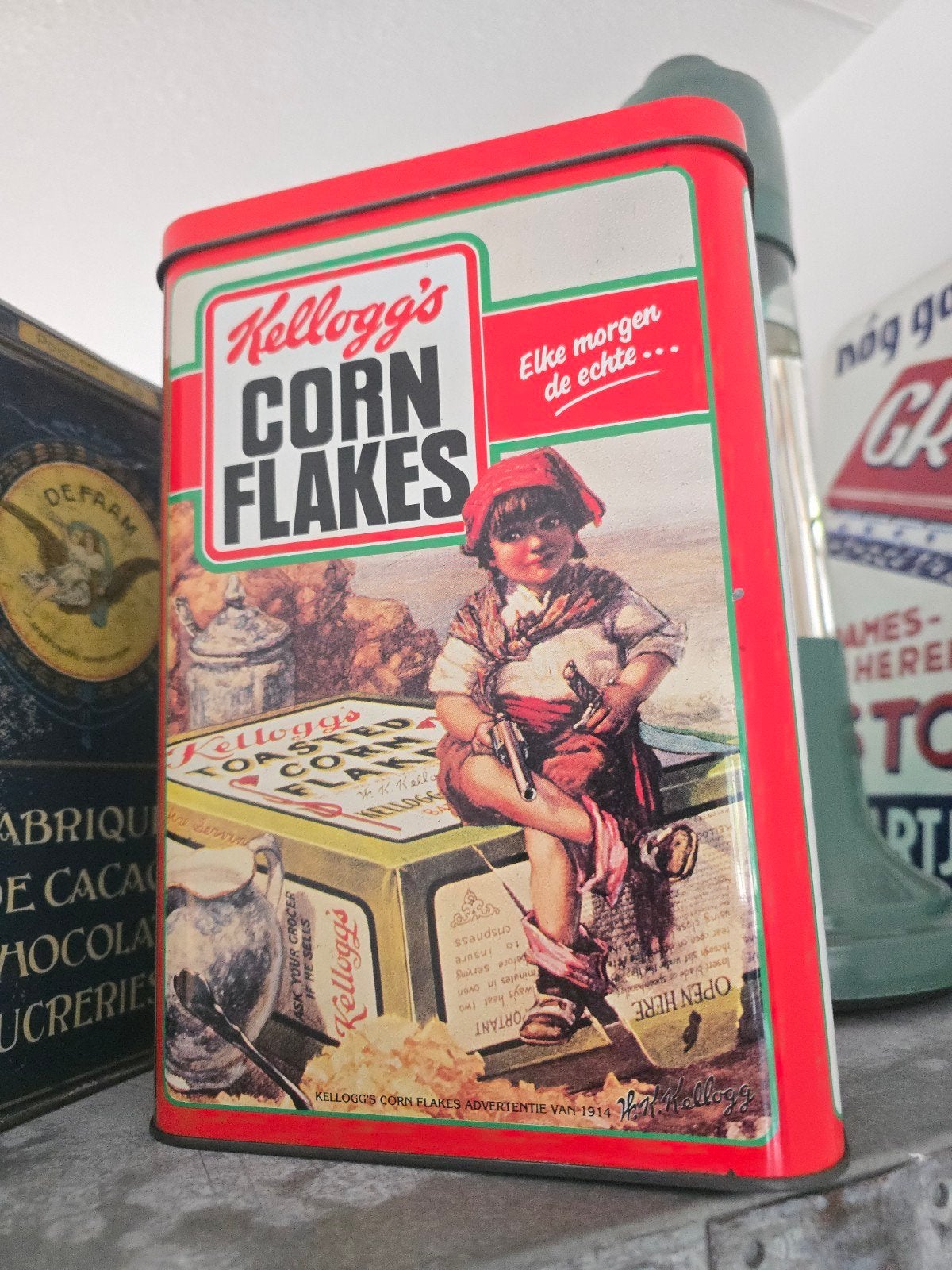 Prachtig groot vintage origineel Kellogg's Corn Flakes blik, Ophalen of Verzenden, Zo goed als nieuw, Overige, Overige merken