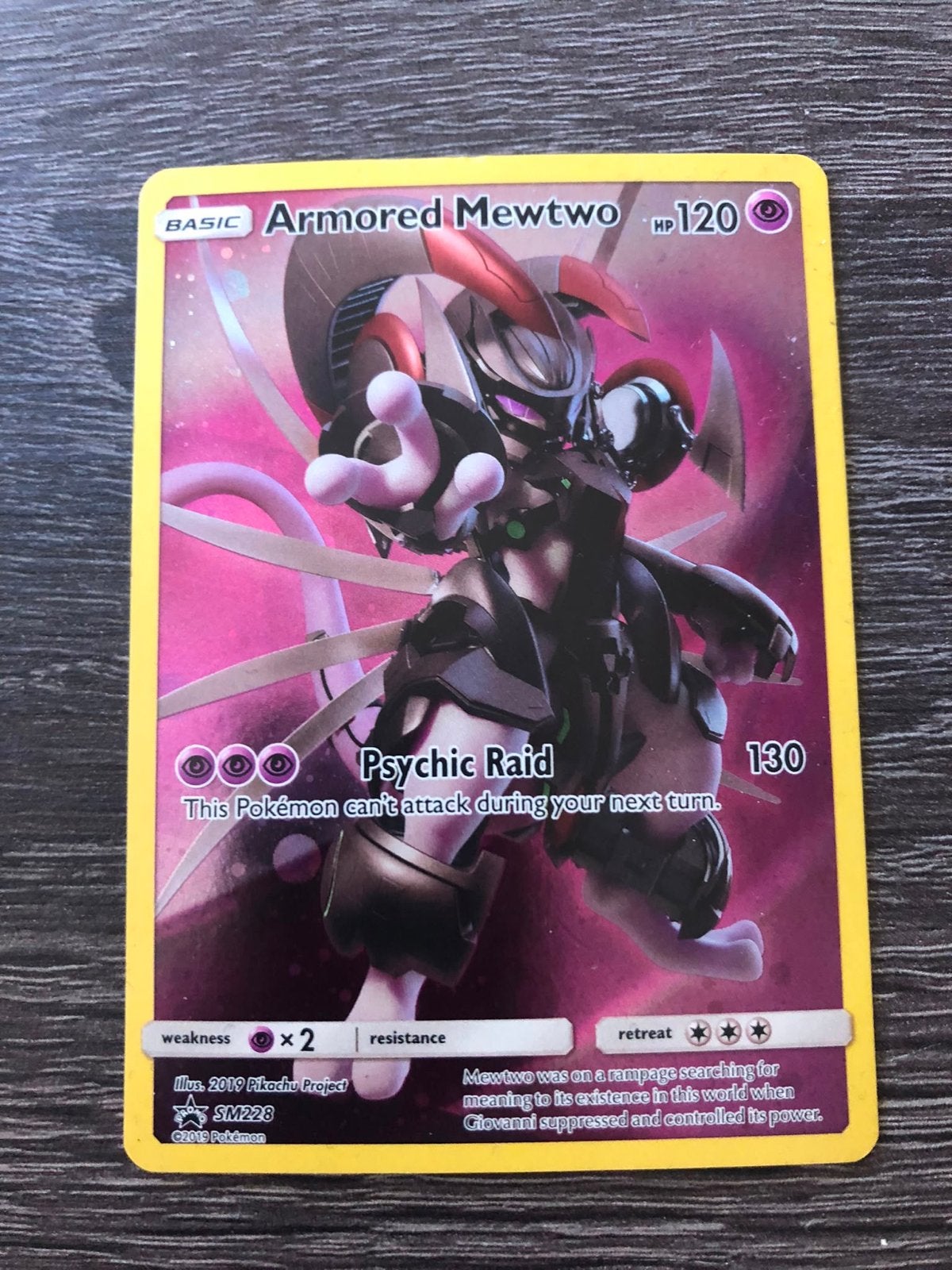 Pokémon Kaart: Armored Mewtwo SM228 Promo, Ophalen of Verzenden, Zo goed als nieuw, Losse kaart