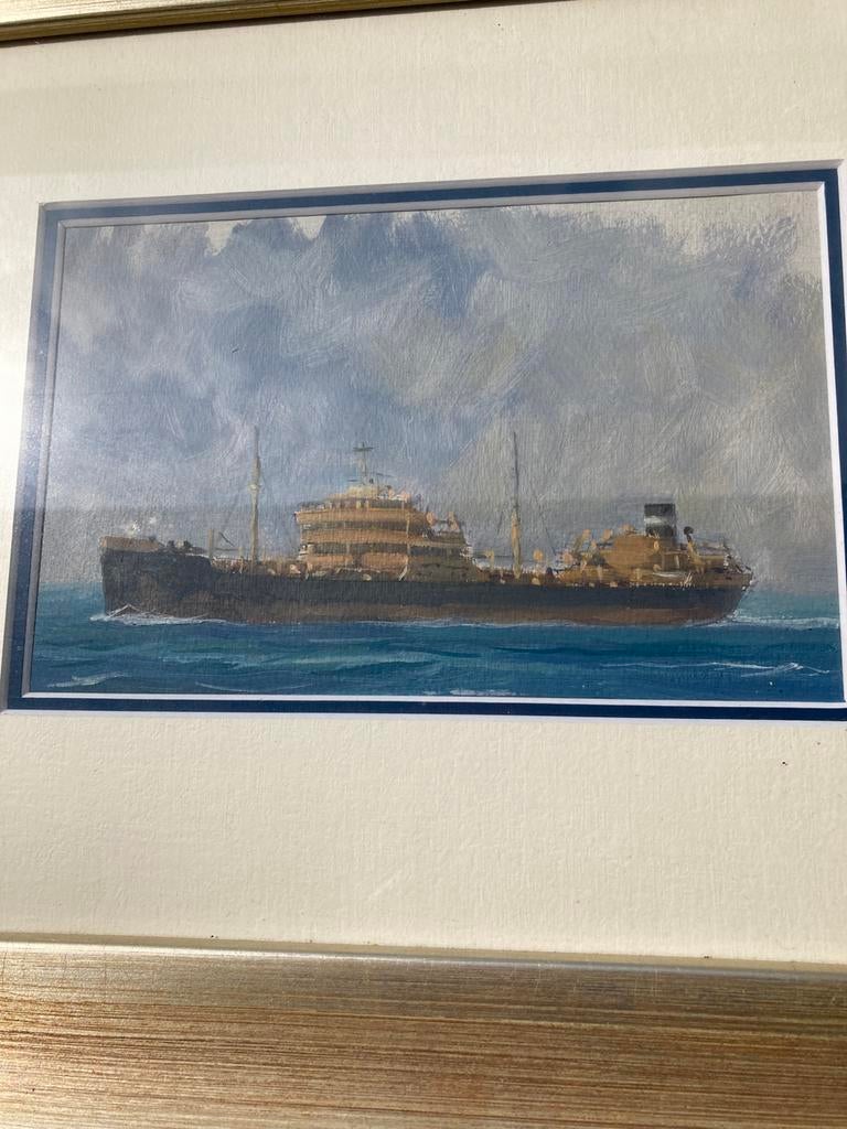 Aquarel Herman Bosboom 1920-1993 Schip op zee, Antiek en Kunst, Ophalen