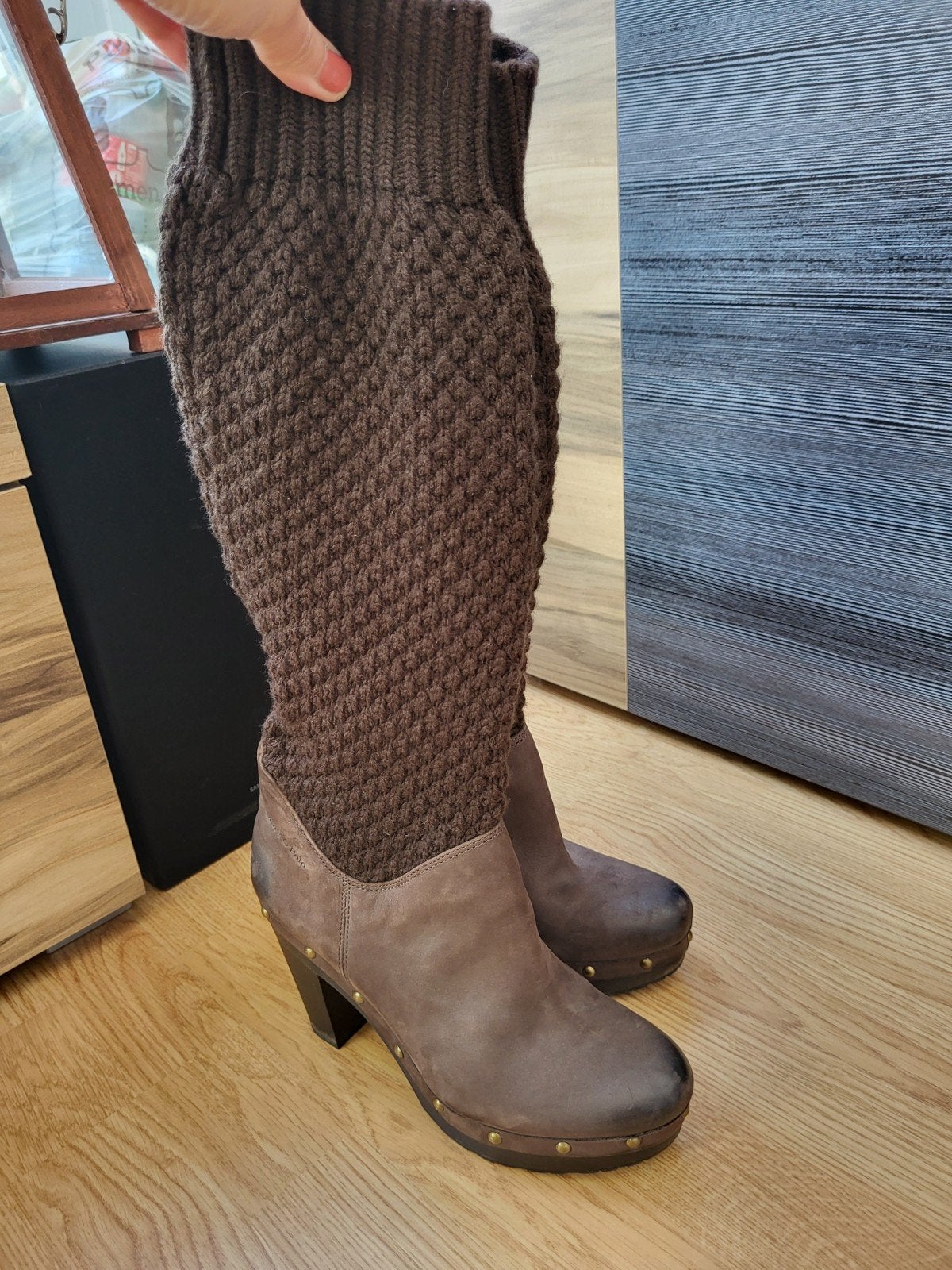 Marc O'Polo laarzen met gebreide schacht, Kleding | Dames, Schoenen, Hoge laarzen, Bruin, Ophalen of Verzenden, Zo goed als nieuw