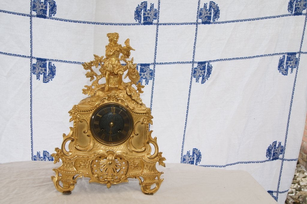 Antieke Franse bronzen vergulde pendule klok, Ophalen of Verzenden