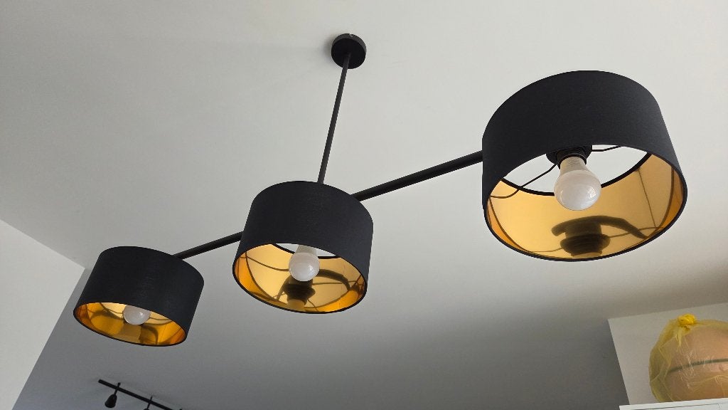 Moderne hanglamp zwart met goud 3-lichts QAZQA, Ophalen, Zo goed als nieuw