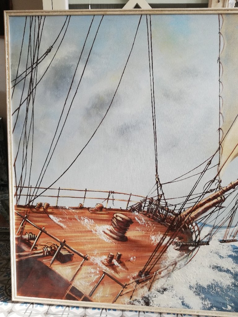 155x125 Enorm vintage painting oil Stephen Kaye, zeilen/zee, Antiek en Kunst, Ophalen, Gesigneerd, Maritiem / water, Doek