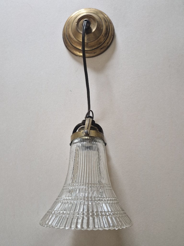 Antieke jaren 40 helder persglazen hanglamp., Antiek en Kunst, Ophalen of Verzenden