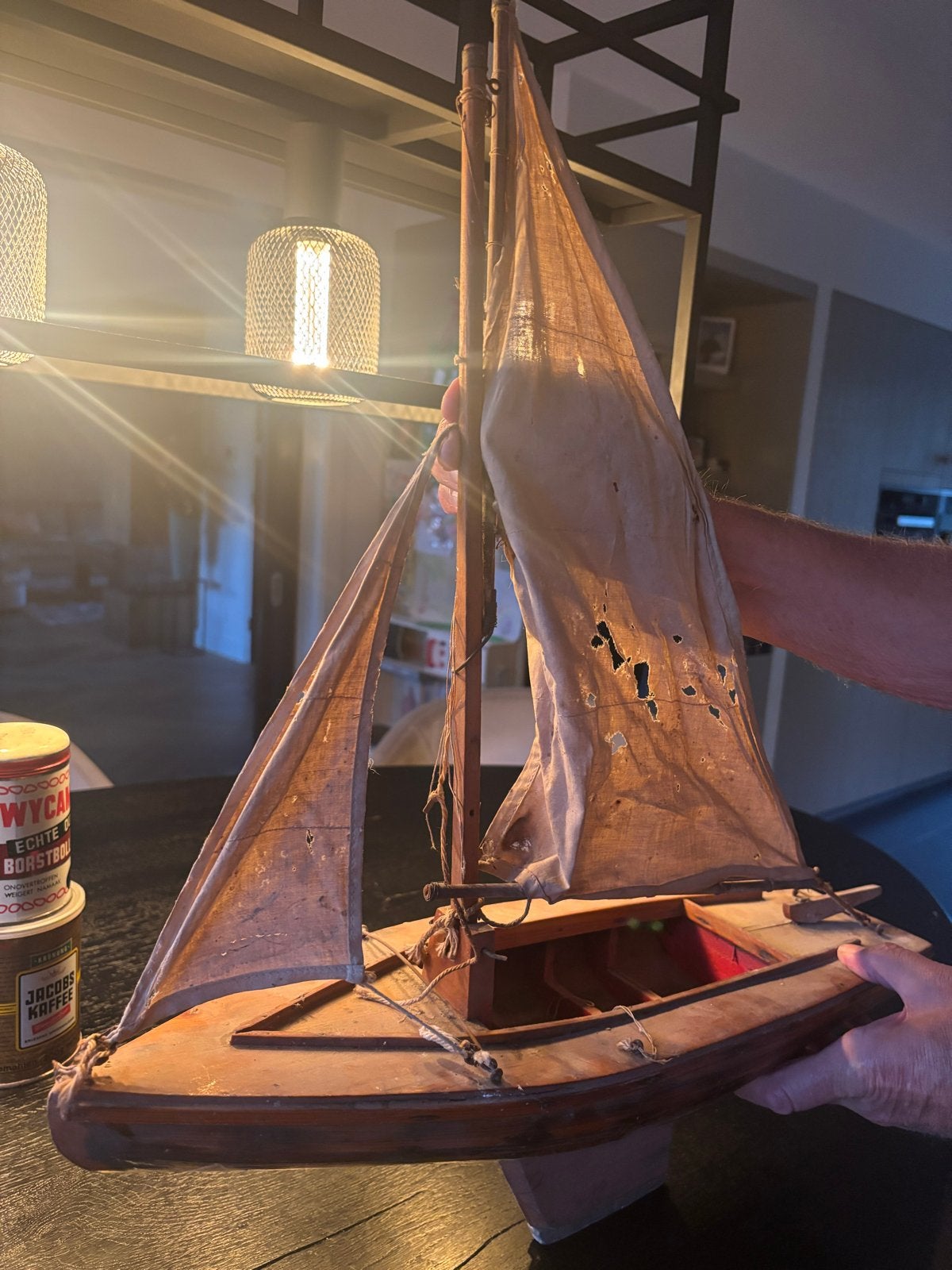 Antiek houten zeilboot model - Decoratief, Verzenden, Gebruikt