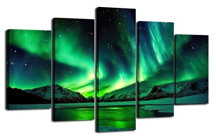 Nieuw * 5 Luik Canvas Schilderij * Noorderlicht 200x100cm, Huis en Inrichting, Woonaccessoires | Schilderijen, Tekeningen en Foto's