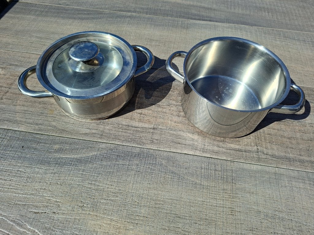 2 Kookpannetjes, Ophalen of Verzenden, Gebruikt, Rvs, Pannenset