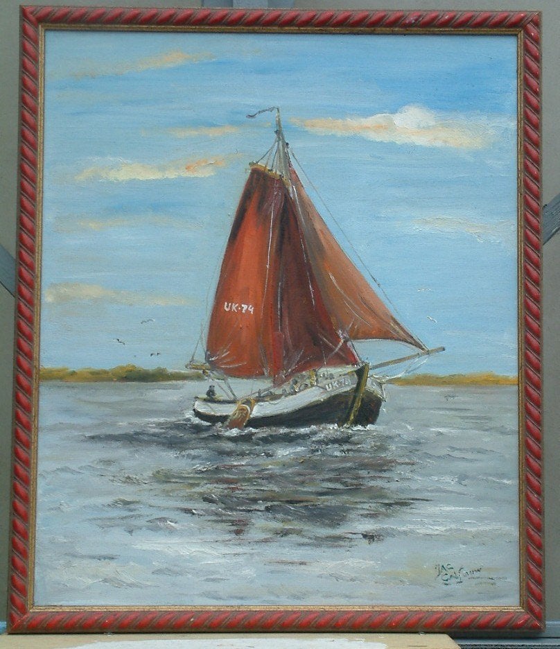 UK74 Botter oude visserij op de zeil  Jac Caljouw Arnemuiden, Antiek en Kunst, Maritiem / water, Doek, Ophalen of Verzenden, Gesigneerd
