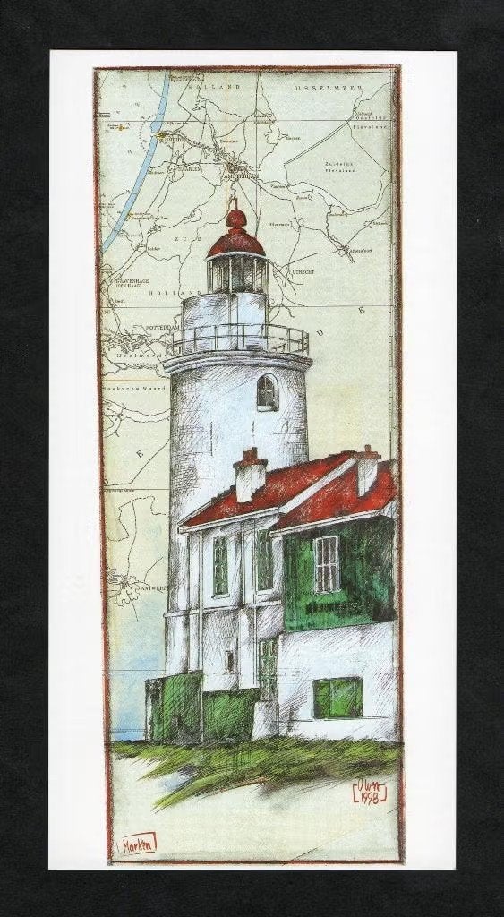 Marken Vuurtoren door Ole West 1998., Ophalen of Verzenden, 1980 tot heden, Ongelopen, Noord-Holland