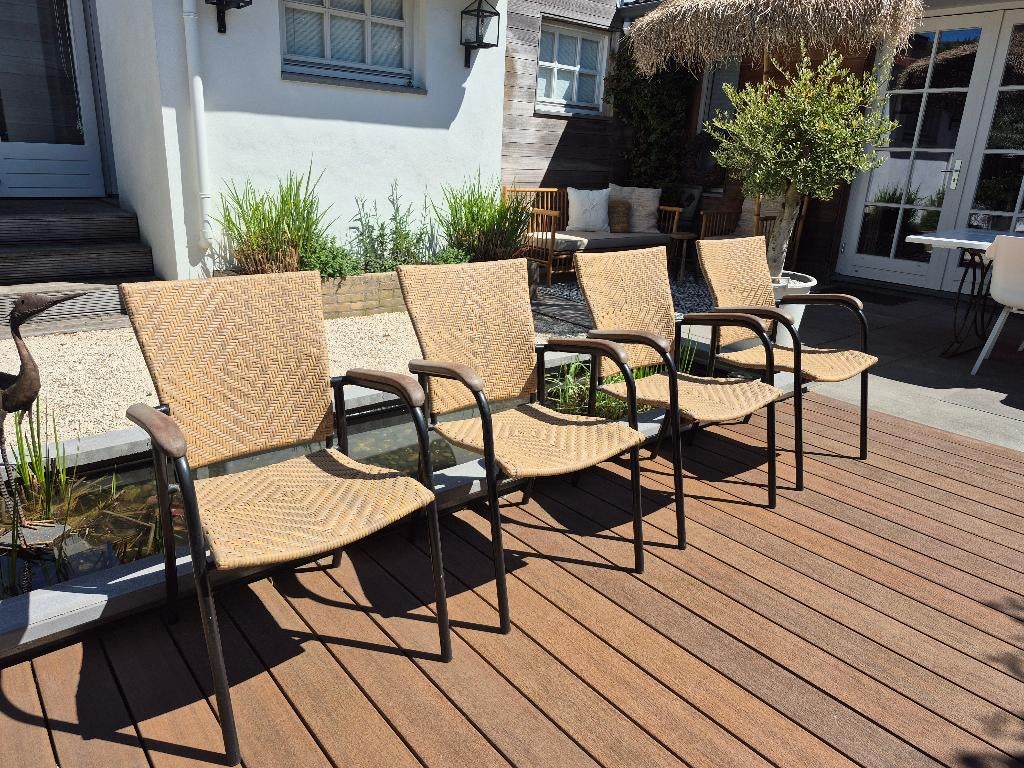 4 tuinstoelen  / terrasstoelen, Tuin en Terras, Ophalen, Gebruikt, Kunststof, Stapelbaar
