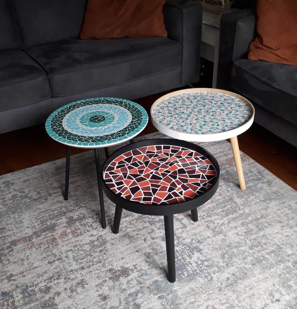 Diverse mozaiek bijzettafeltjes (30-35 euro), Minder dan 45 cm, Minder dan 55 cm, Rond, Ophalen of Verzenden