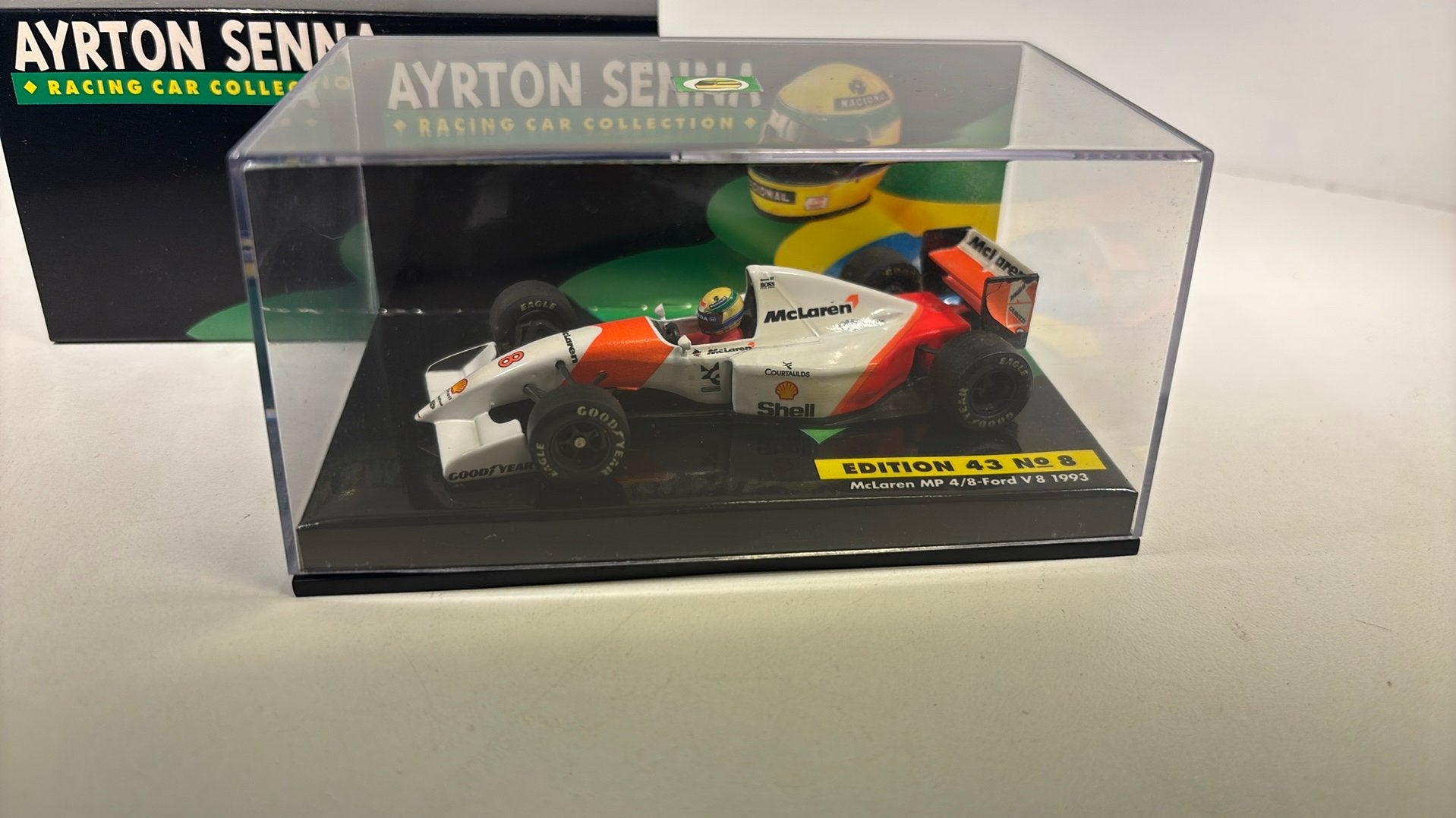 F1 mclaren mp4/8 ford v8 1993 ayrton senna minichamps 1.43, Hobby en Vrije tijd, Modelauto's | 1:43, Auto, Ophalen of Verzenden