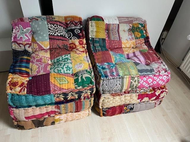 VidaXL poef modulair stof patchwork (2 stuks, per 2 te koop), Ophalen, Zo goed als nieuw, Stof, 50 tot 75 cm