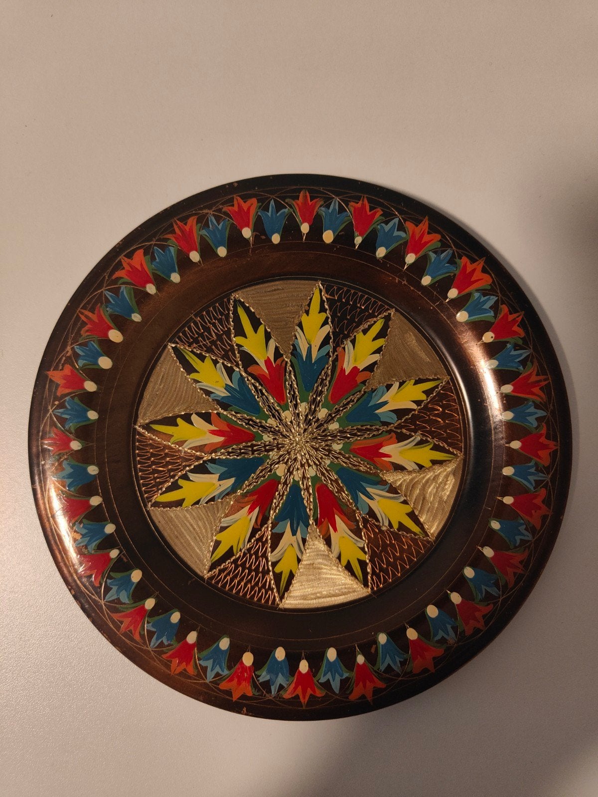 Handgeschilderde koperen decoratieve bordjes - 15 cm, Antiek en Kunst, Ophalen of Verzenden