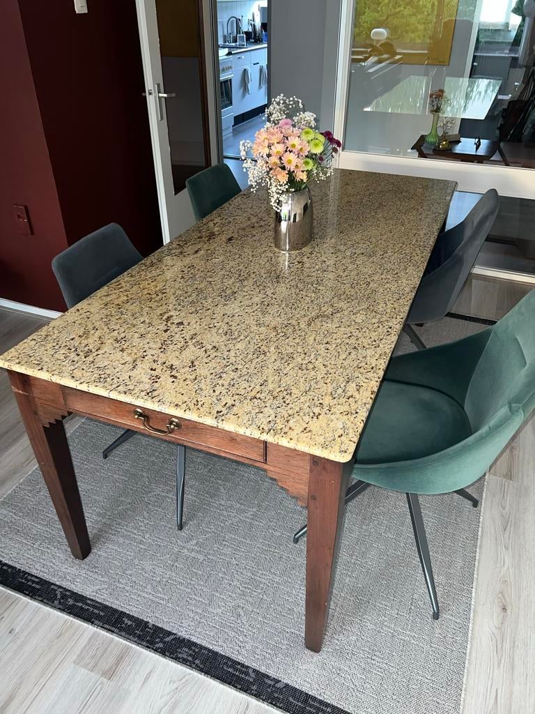 Art Deco Granieten Tafel - 200x90x76 cm, Huis en Inrichting, Tafels | Eettafels, Ophalen, 50 tot 100 cm, Zo goed als nieuw, Vijf personen of meer