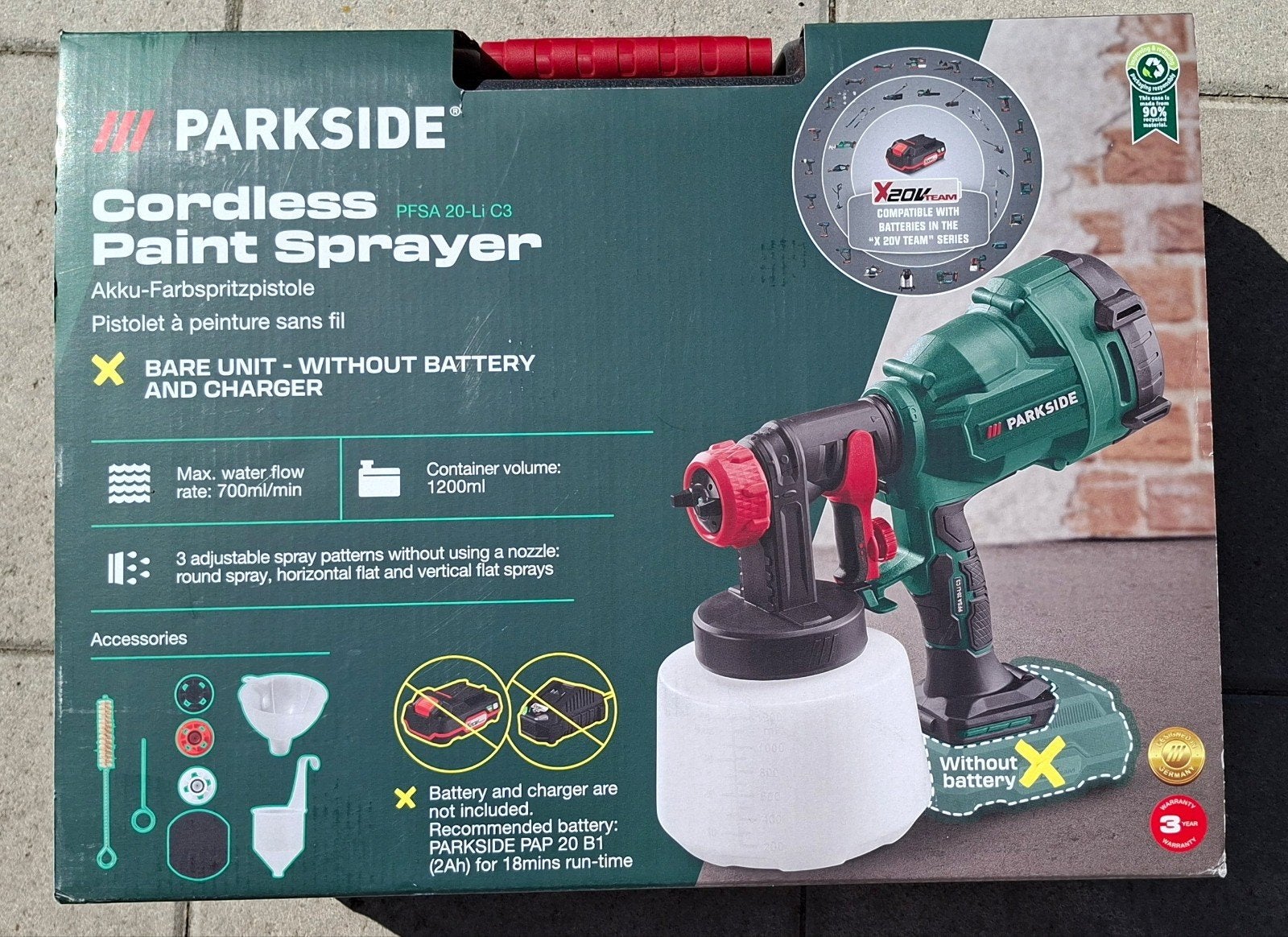 Te koop, Parkside Accu Verfspuit PFSM 20 Li C3 (Zonder Accu), Ophalen of Verzenden