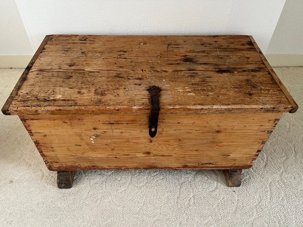 Antieke houten dekenkist, Ophalen, 50 – 75, Gebruikt, 50 tot 100 cm