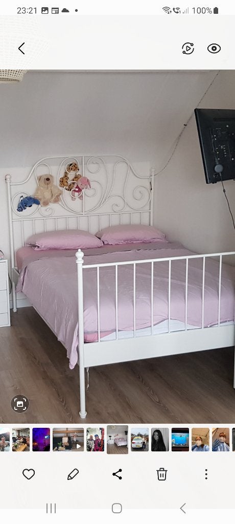Spijlenbed 2 persoons 140cm x 200xm Ikea, Ophalen, Wit, 140 cm, Twijfelaar