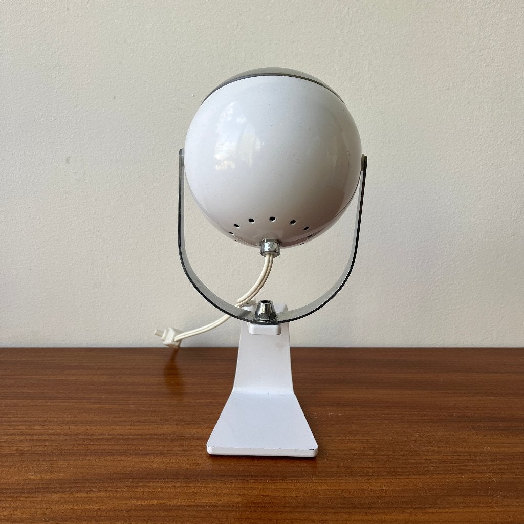 Jaren 70 Italiaans design eyeball lamp bol gietijzer voet, Gebruikt, Eyeball lamp, Vintage, Ophalen of Verzenden